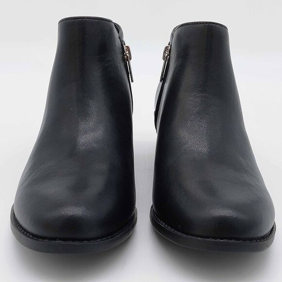 Vionic Millie Black Leather Ankle Booties Women’s 7.5 Side Zip Buckle Low Block - Picture 9 of 11